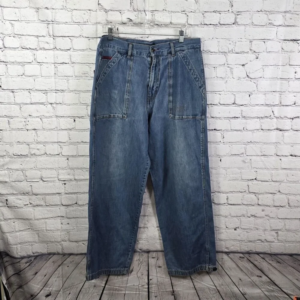 Vtg Fubu Men's 34x34 Blue Baggy Loose Fit Denim Jeans